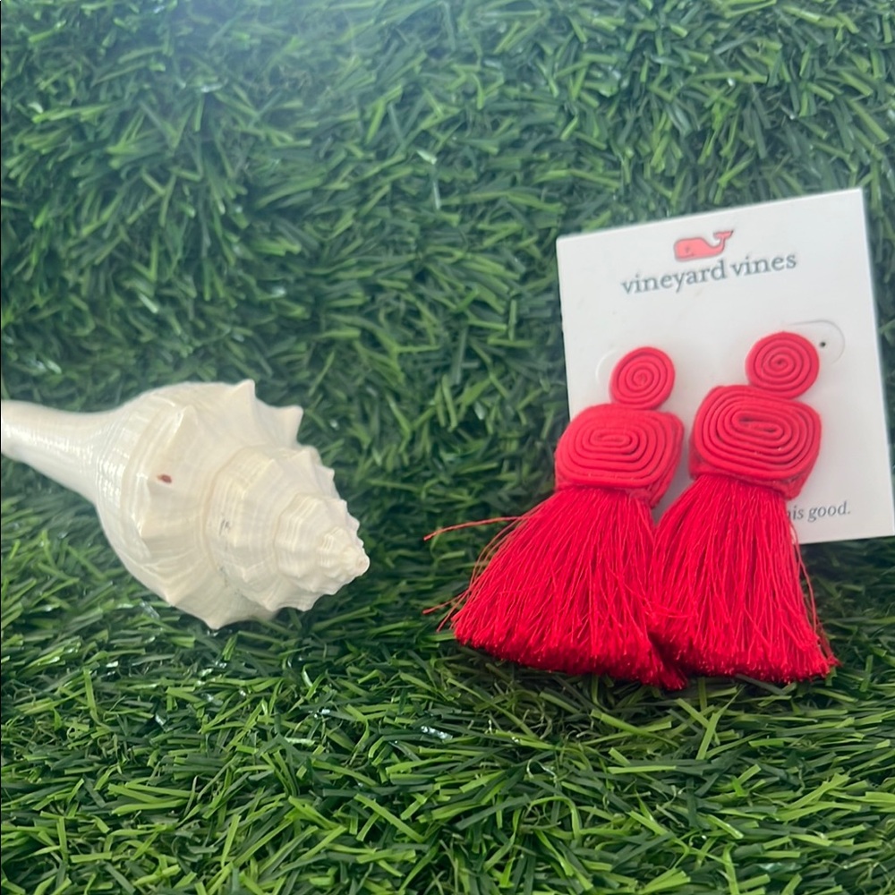 Vineyard Vines Red Tassel Earrings Statement Accessory